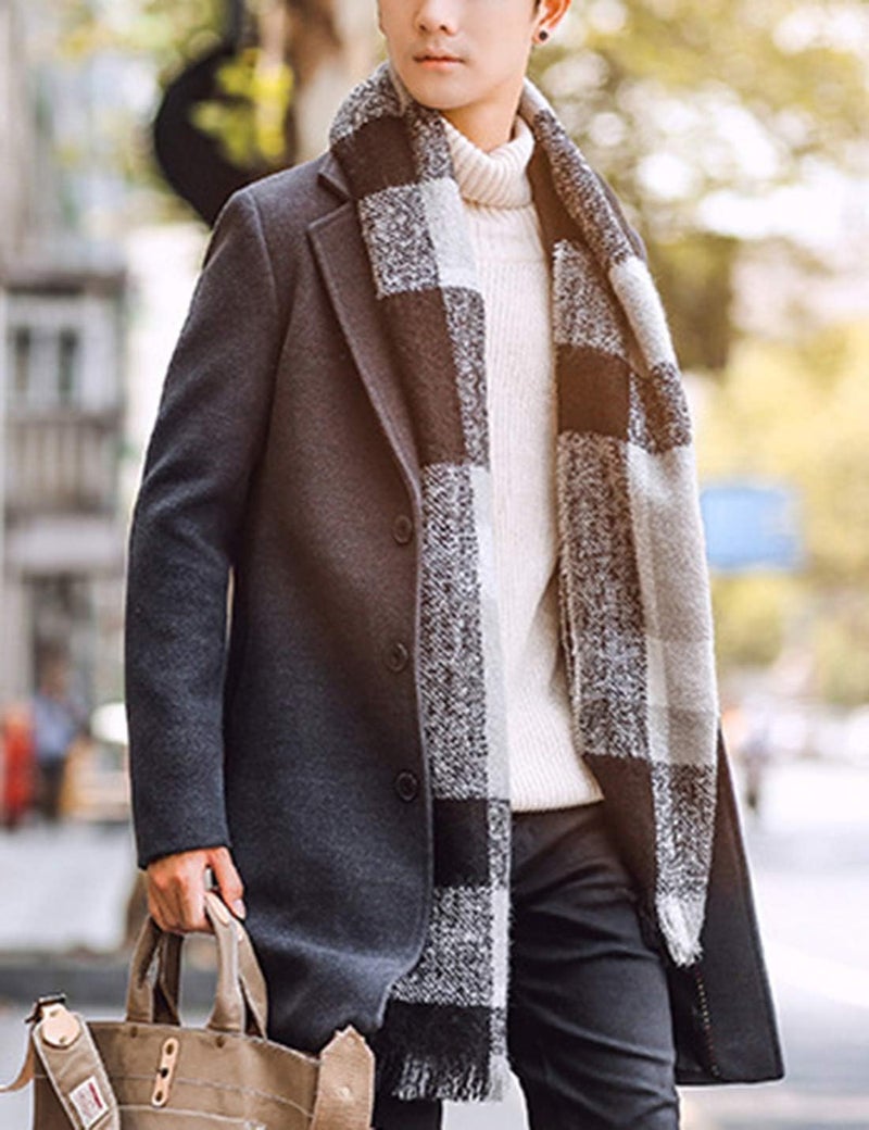 Springrain Men's Wool Blend Pea Coat Notched Collar Single Breasted Overcoat Warm Winter Trench Coat(Dark Gray-XXL) - Image 2